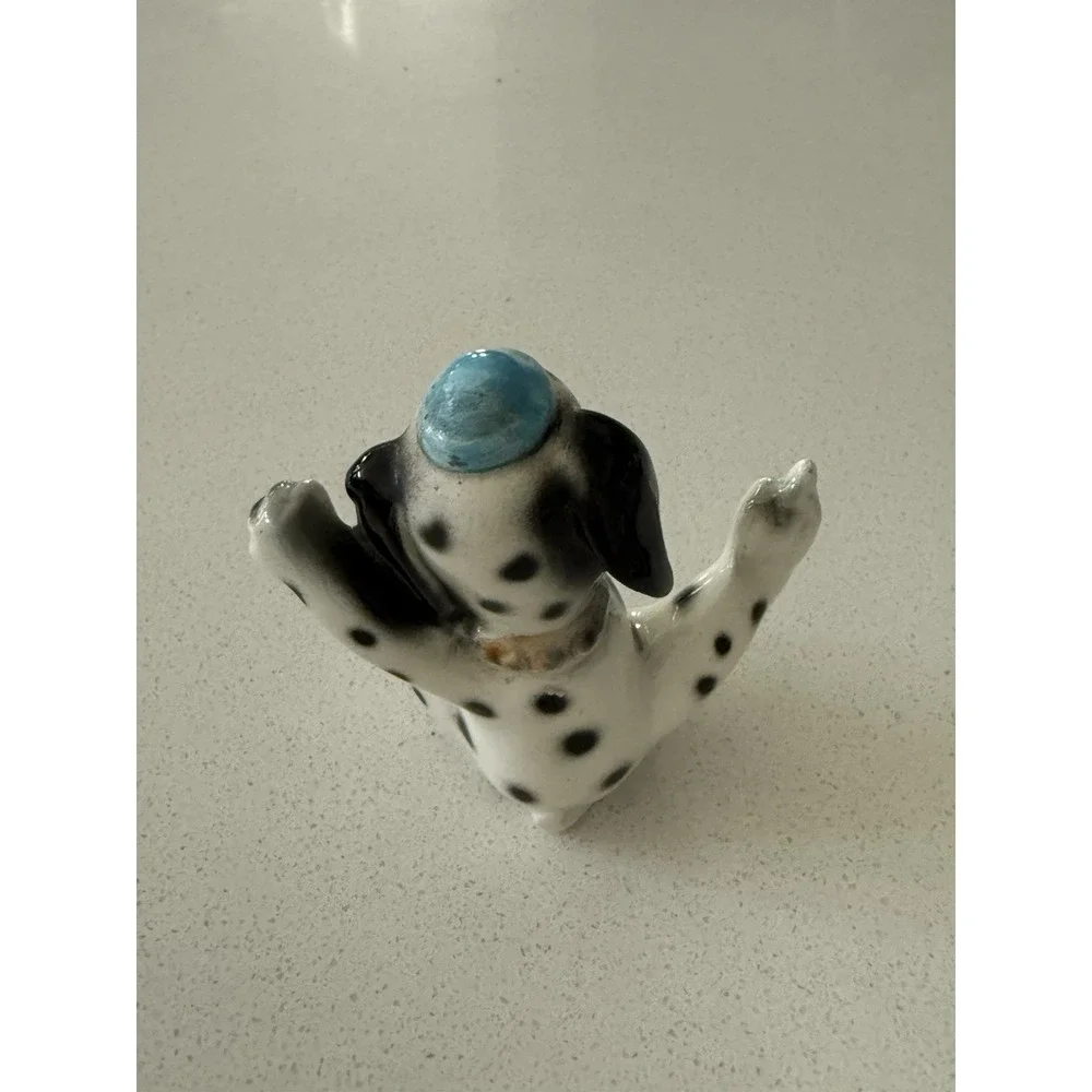 Whimsical Ice‎ Skating Dalmation Dog Porcelain Figurine Black White Japan
